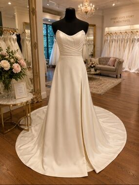 Beautiful Mori Lee Ivory Satin Bridal Gown with high slit